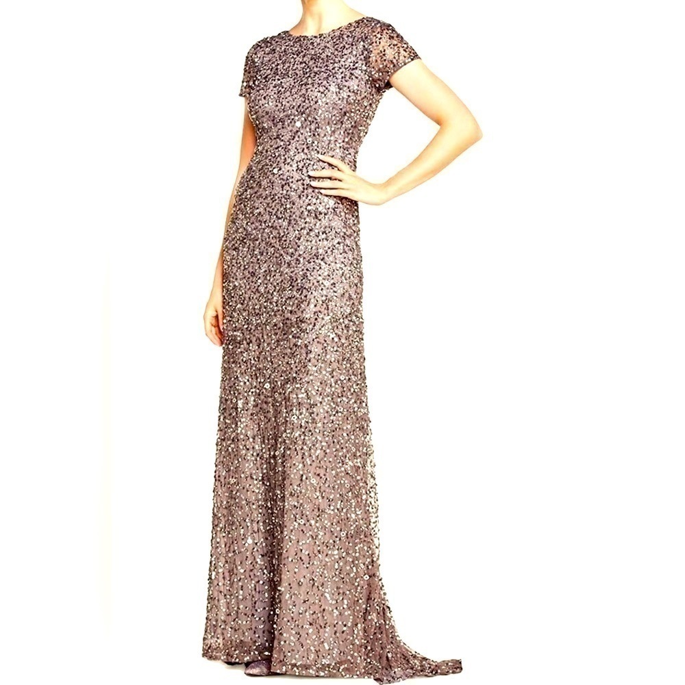 Adrianna Papell Sequin Gown With Small Train In Color Lead. Size 4.